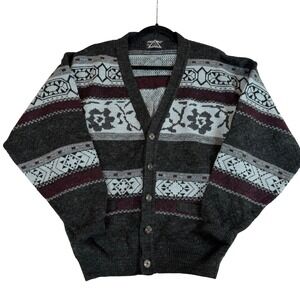Vtg 90s Porto Cruz Fair Isle Cardigan Nordic Sweater M Dark Academia Grandpacore